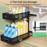 Under Sink Organizer, 2 Tier Pull out Cabinet Organizer Baskets with Mesh Sliding Drawers, Slide out Storage Shelf for Home, Kitchen, Bathroom, Pantry, Office Cabinet, Countertop(1 Pack) Kitstorack