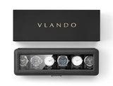 Vlando Watch Case for Fathers Day Gifts, 6-Slot Watch Box for Men with Glass Lid, Lockable, Business Textured Leather, Soft Pillow, Gifts for Dad, Husband, Friends - Black Vlando