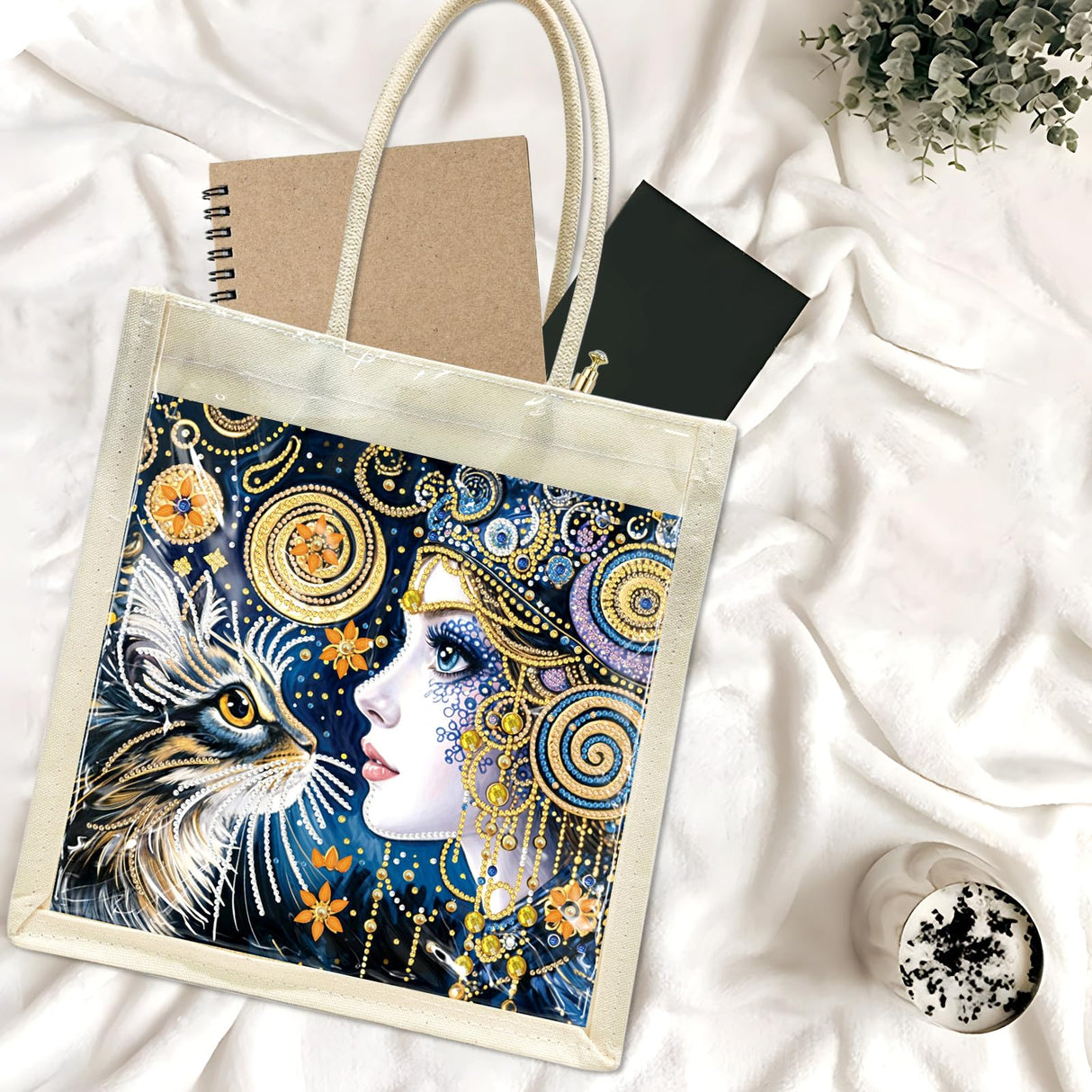 yzARTche Diamond Art Painting Handbag, DIY Diamond Art Handmade Tote Bag Shoulder Bag with Replaceable Pattern-07-Cat yzARTche