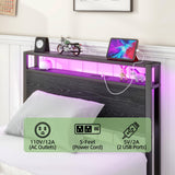 HOJINLINERO Twin Bed Frame with Storage Headboard/LED Lights,Metal Bed Frame Twin Size with Charging Station,Twin Platform Bed Frame No Box Spring Needed,Beds Base,Heavy Duty Metal Slats Support,Black HOJINLINERO