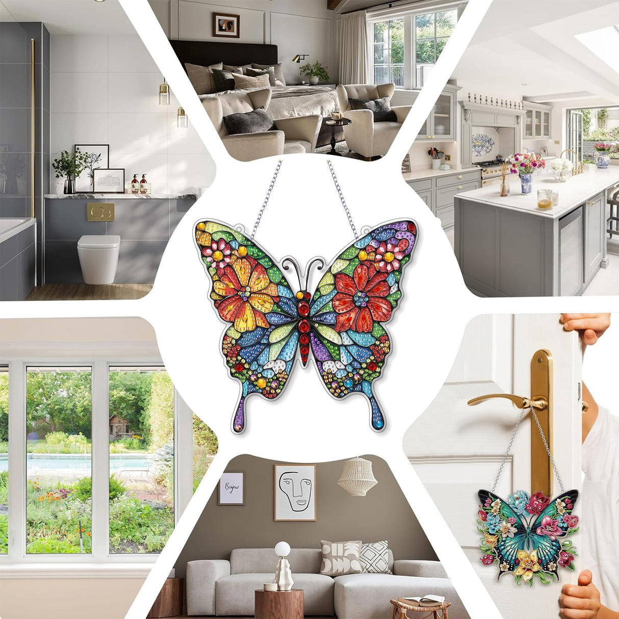 SKRYUIE Hanging Diamond Art Kits for Adults Butterfly, DIY Window Pendant Diamond Painting Kit Sun Catcher, Special Shaped Crystal Acrylic Double Sided, Porch Outdoor Garden Ornament 7.49 x 7.56 Inch SKRYUIE