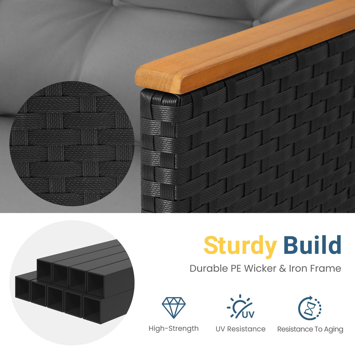 Green4ever 3-Piece Outdoor Patio Furniture Set, All-Weather PE Rattan Patio Sofa with Storage Table, L Shaped Outdoor Couch with Cushions, Small Patio Sectional for Balcony Garden, Grey Green4ever