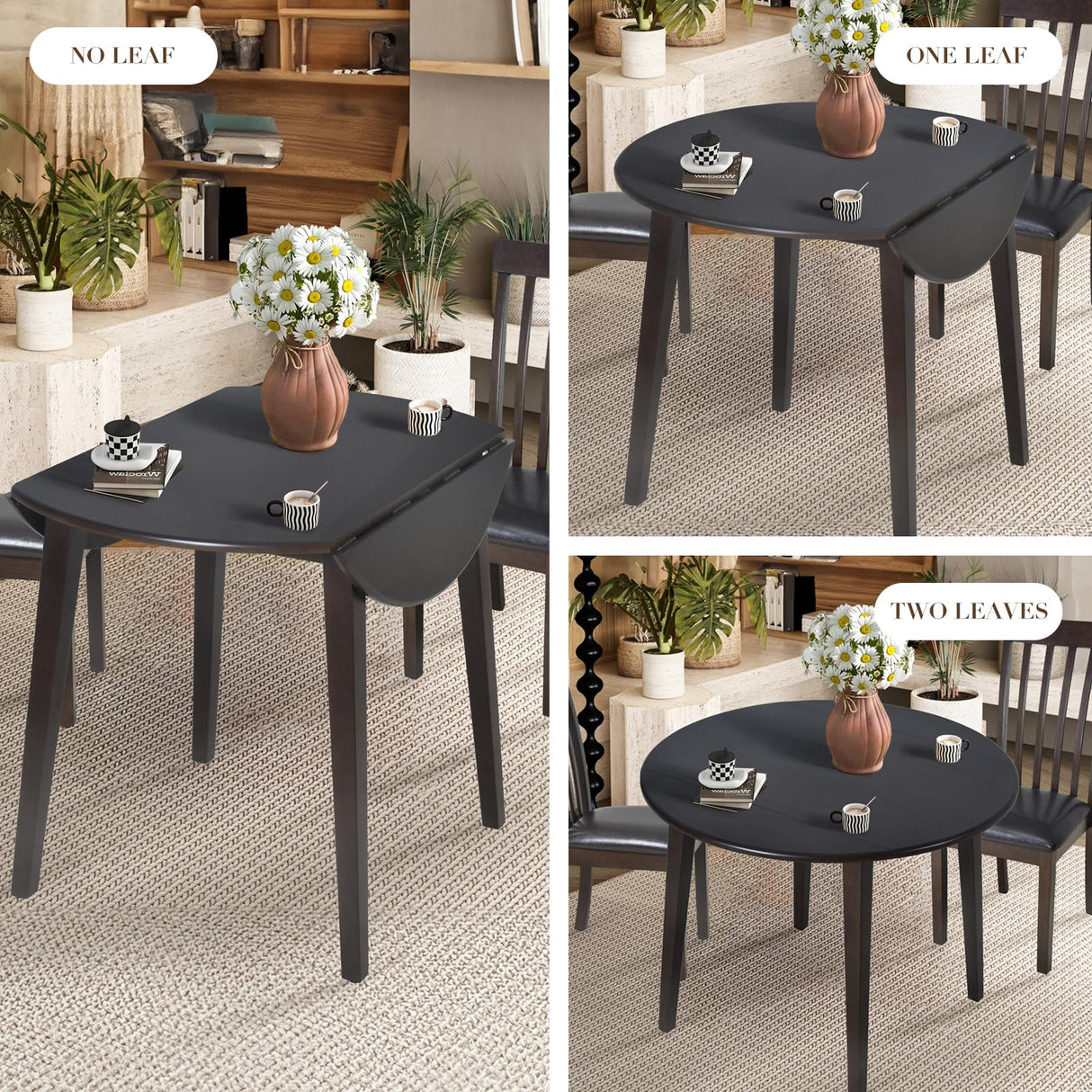 COLAMY 35.8" Wooden Kitchen Table, Expandable Folding Round Table for Small Spaces, Small Kitchen, Drop Leaf Dining Room Desk for Space, Home, Apartment, Office - Darkbrown COLAMY