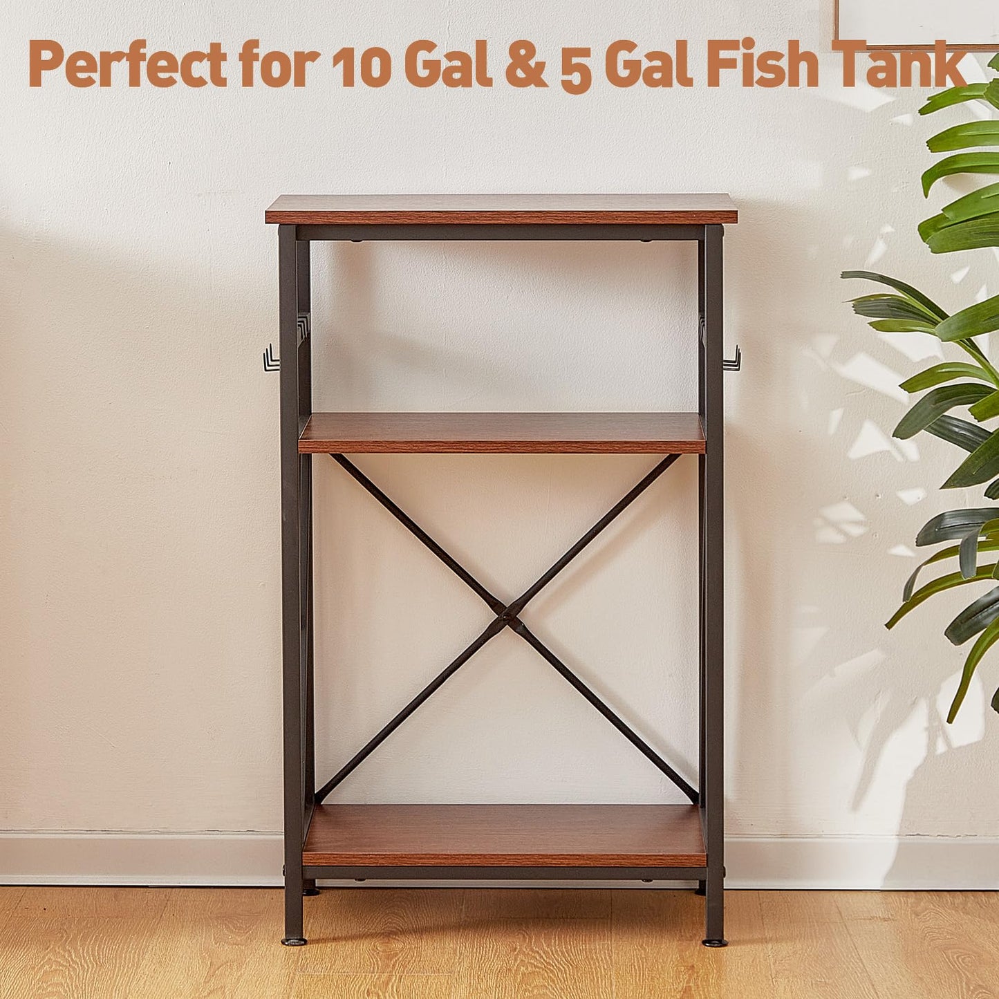 LAQUAL 10 Gallon Fish Tank Stand with Shelf, Double Aquarium Stand for 10&5 Gal Fish Tank, 3-Tier Heavy Metal Stand with Stable Structure, Adjustable Table Feet&Anti-tilt Device - Walnut Brow - WoodArtSupply