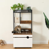 FerniTry Cat Litter Box Enclosure Furniture with Cat Tree Tower, Kitty Litter Box Hidden Cabinet with Shelves Scratching Pad and Cat Bowls, Cat Washroom Indoor Cat House,Rustic Brown… FerniTry