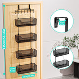 HapiRm Over The Door Organizer - Hanging Door Organizer with 4 Metal Large Capacity Baskets and Adjustable Coat Hook for Bathroom Bedroom Kitchen Pantry Closet Cabinet HapiRm