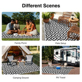 OLANLY Waterproof Outdoor Rug 5x8 ft, Outdoor Plastic Straw Rug for Camping, RV Mat Outside, Indoor Outdoor Carpet for Porch, Deck, Backyard, Balcony, Picnic, Black & White OLANLY