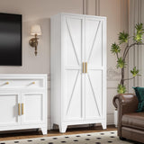 LCAOPC 71" Tall Metal Storage Cabinet with 2 Doors and 4 Adjustable Shelves, 5-Tier Kitchen Pantry Storage Cabinet for Kitchen, Living Room, Dining Room and Office, White LCAOPC