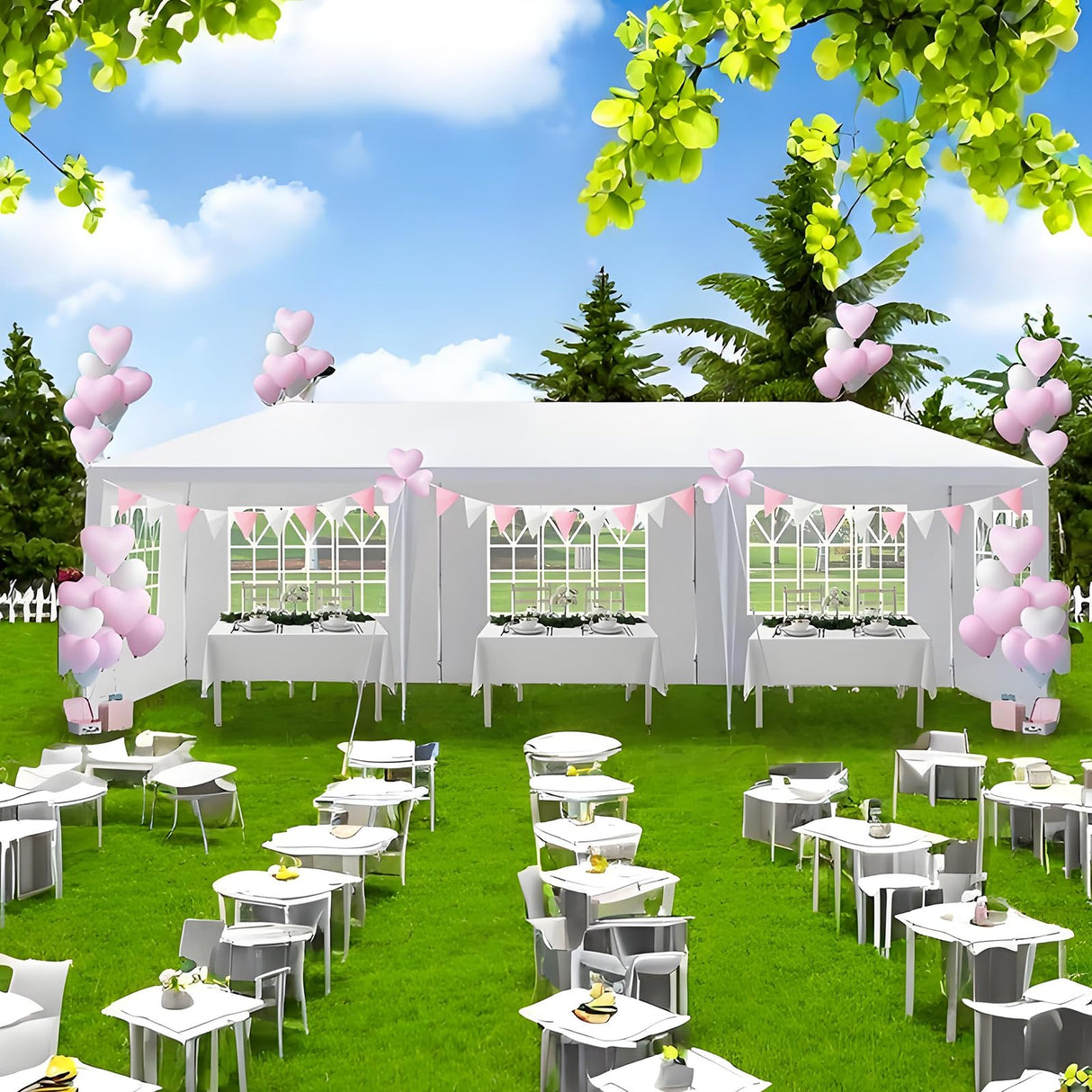 KUIKUI 10'x30' Party Tent with Sidewalls, Carpas para Fiestas 10x30, Tents for Parties with 8 Removable Sidewalls, White KUIKUI