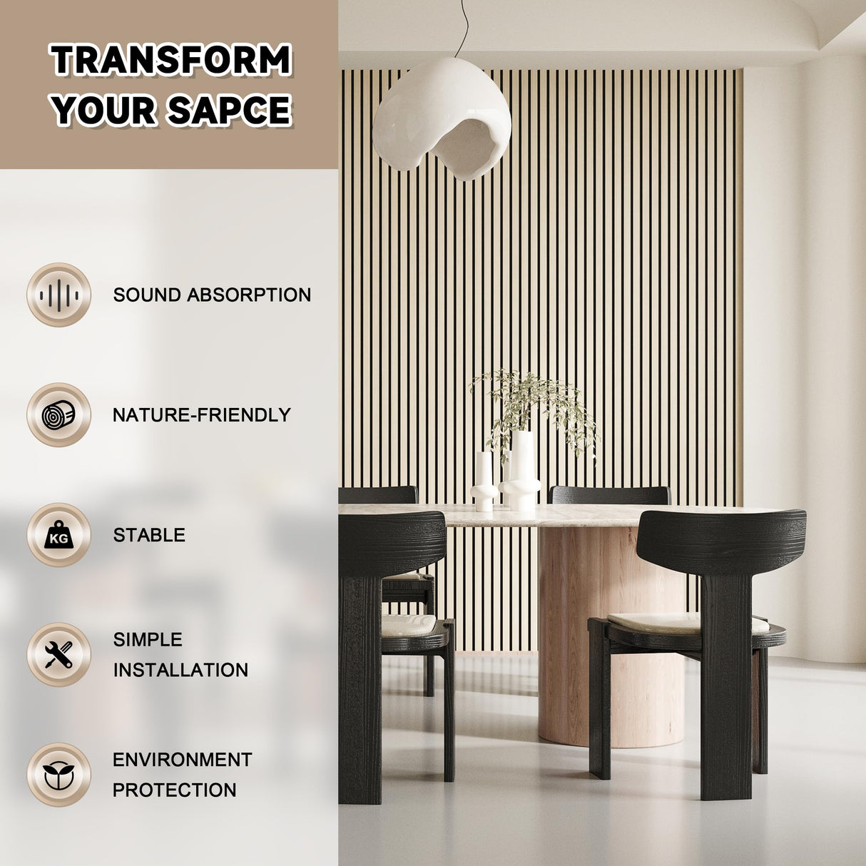 POHARE 4 Pack Wood Slat Wall Wood Paneling,95 x 8 in Soundpoof Wooden Engineered Wood Slat Wall Panels,Stylish Acoustic Wall Panels for Interior Wall Decor with Felt Backing,Natural POHARE