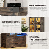 FREDEES Rustic Brown Farmhouse Storage Cabinet with Adjustable Shelves and LED Display FREDEES