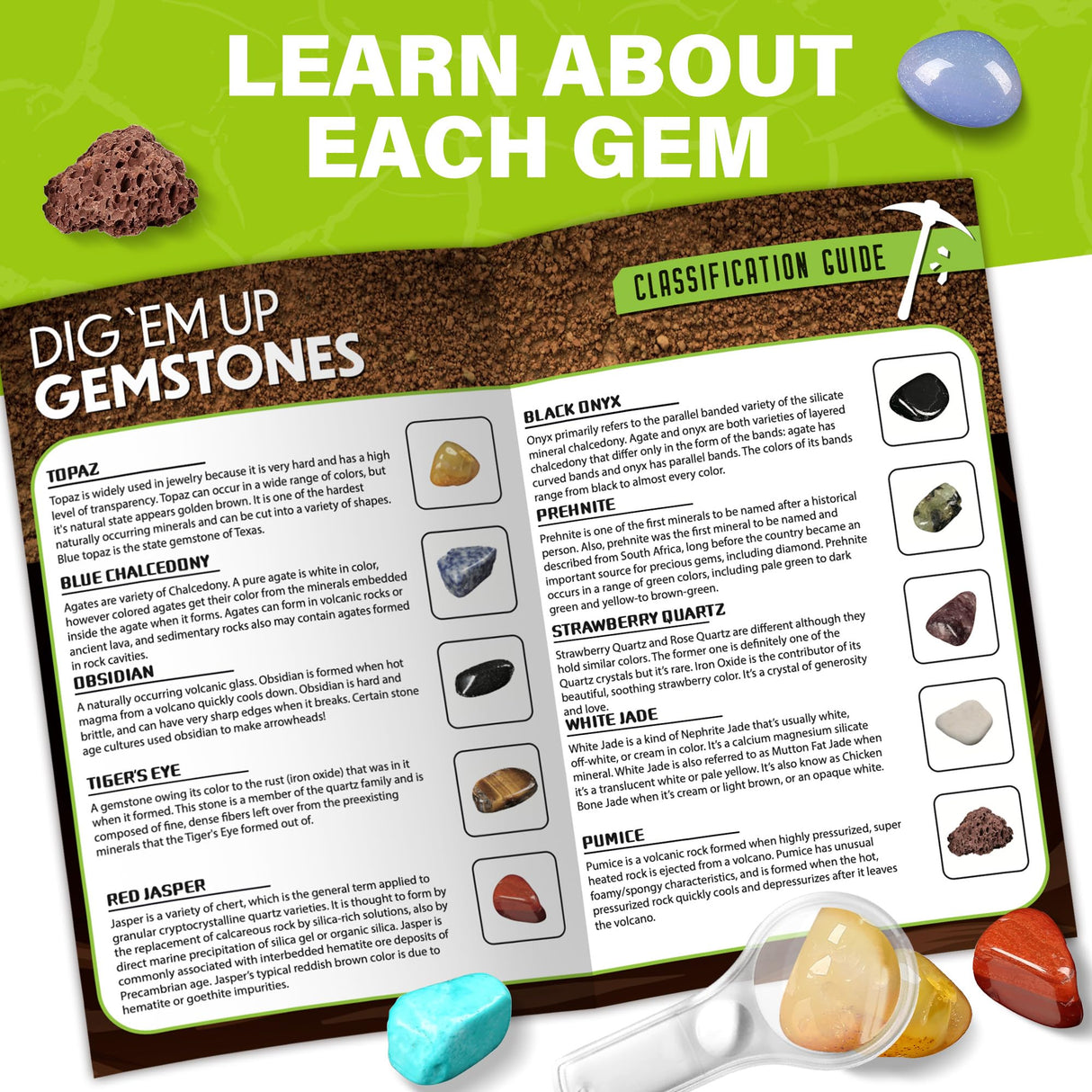 LotFancy Gemstone Dig Kit, Excavate 20 Real Gems, Science Kit for Kids Age 8-12, Educational Toy, Birthday Gift for Boys Girls with Mining Tools LotFancy