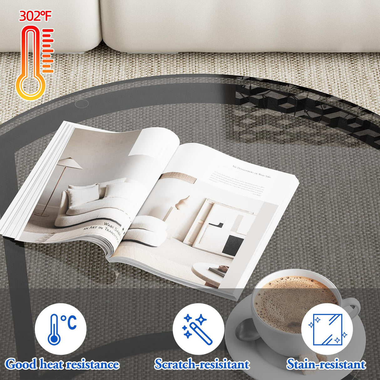 aboxoo Nesting Coffee Table Grey Glass Table Set of 2, Small Round Glass Nesting Tables for Living Room Bedroom, Accent Tea Table with Metal Frame Modern Industrial Simple aboxoo