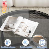 aboxoo Nesting Coffee Table Grey Glass Table Set of 2, Small Round Glass Nesting Tables for Living Room Bedroom, Accent Tea Table with Metal Frame Modern Industrial Simple aboxoo