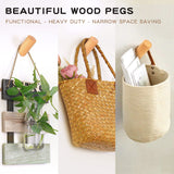 Felidio Wood Wall Hooks, 4 Pack Coat Hooks Mounted Rustic Wooden Heavy Duty Robe Hook Hat Rack | for Hanging Bathroom Towels Clothes Hanger (Beech Wood) Felidio