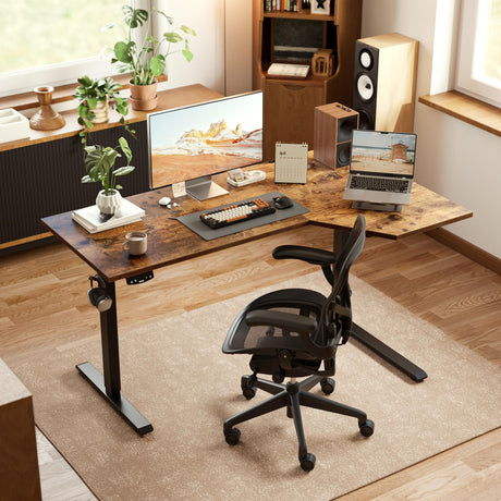 Agilestic Electric Standing Desk, L-shaped 55 Inches Height Adjustable Desk, Sit and Stand up Desk for Work Office Home, Ergonomic Rising Computer Table for Home Office with Splice Board, Rustic Brown Agilestic