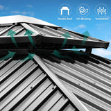 YITAHOME White Gazebo 10x12ft Hardtop Double Roof Canopy Galvanized Iron Aluminum Frame Outdoor Gazebo with Netting and Shaded Curtains Garden Tent for Patio, Backyard, Deck and Lawns, Grey Curtain YITAHOME