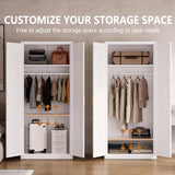 Polup Metal Armoire Wardrobe Closet with Doors and Shelves, 71" Tall Freestanding Wardrobe Cabinet for Hanging Clothes, Large Closet with Hanging Rod for Bedroom, White, Assemble Required Polup