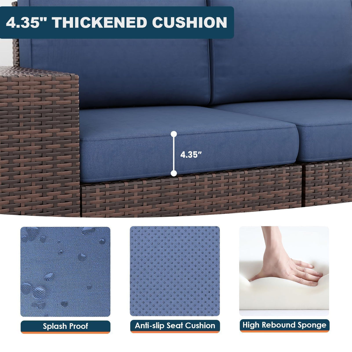 VONZOY 5 Piece Patio Furniture Set with Fire Pit Table, Wide Armrest Modular Outdoor Conversation Sets Brown PE Wicker Rattan Sectional Sofa, 4'' Thickened Cushion Navy Blue VONZOY