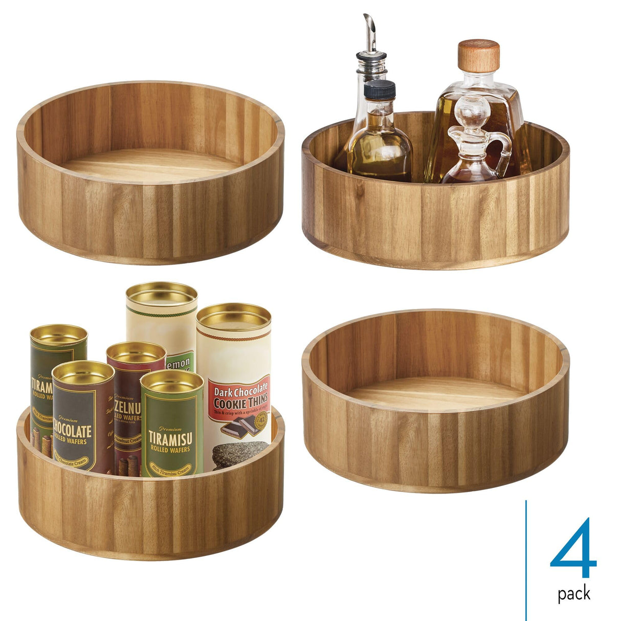 iDesign 10-Inch Round Acacia Wood Lazy Susan Organizer for Kitchen - Set of 4 - Natural InterDesign