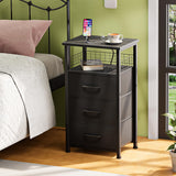 LAKEMID Night Stand Set 2 with Charging Station, End Table Set of 2 with 20 Colors LED Light Strip 3 Drawers, Side Tables Bedroom with USB Ports and Outlets for Living Room, Office (Black) LAKEMID