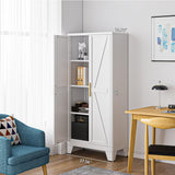 61" Tall Farmhouse Metal Pantry Cabinet, Kitchen Pantry Storage Cabinets with 2 Barn Door and Adjustable Shelves,Metal Pantry Storage Cabinet,for Kitchen,Laundry Room,Home Office,Kids Room (White) Washsemba