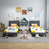 Giantex Twin Bed Frames for Kids, Modern Fabric Linen Upholstered Platform Bed Frame with Button Tufted Headboard and Wooden Slats, No Box Spring Needed, Kids Twin Bed for Boys Girls, Grey Giantex