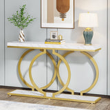 Tribesigns Gold Console Table, 55 inch Faux Marble Entryway Table Narrow Long Sofa Table, Modern Accent Table for Living Room, Entrance Table Geometric Metal Frame, White and Gold Tribesigns