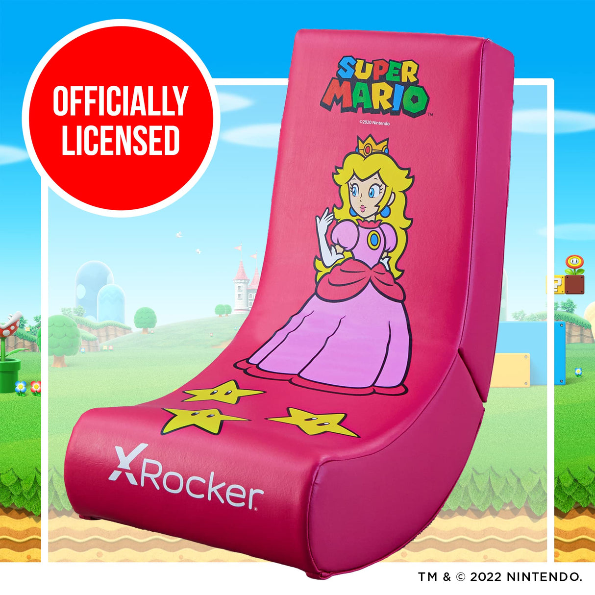 X Rocker Super Mario Peach Video Gaming Floor Chair, Official All-Star Edition Nintendo Collectible, Faux Leather, Foldable, 5000201, 33.46" x 16.14" x 25.59", Princess Peach Pink X Rocker