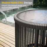 EAST OAK Breezeway Patio Furniture Set, 3-Piece Outside Bistro Set Handwoven Rattan Wicker Chairs with Waterproof Cushions, Tempered Glass Table, Outdoor Conversation Set, Light Grey & Dark Grey EAST OAK