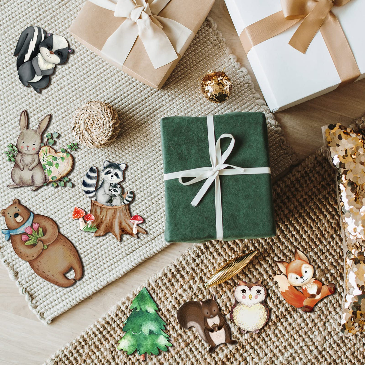 12 Pcs Wooden Animal Cutout Shapes Forest Painted Woodland Decorations Animals Wood Table Centerpieces Woodland Creature Decor for Craft Party Supplies Birthday Favors Cake Decor Feekoon