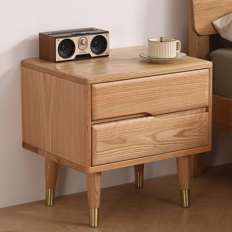 Bedside Table Nightstands Solid Wood with Copper Decoration, Mid Century Modern Nightstand for Bedroom, Natural Color Buzleer
