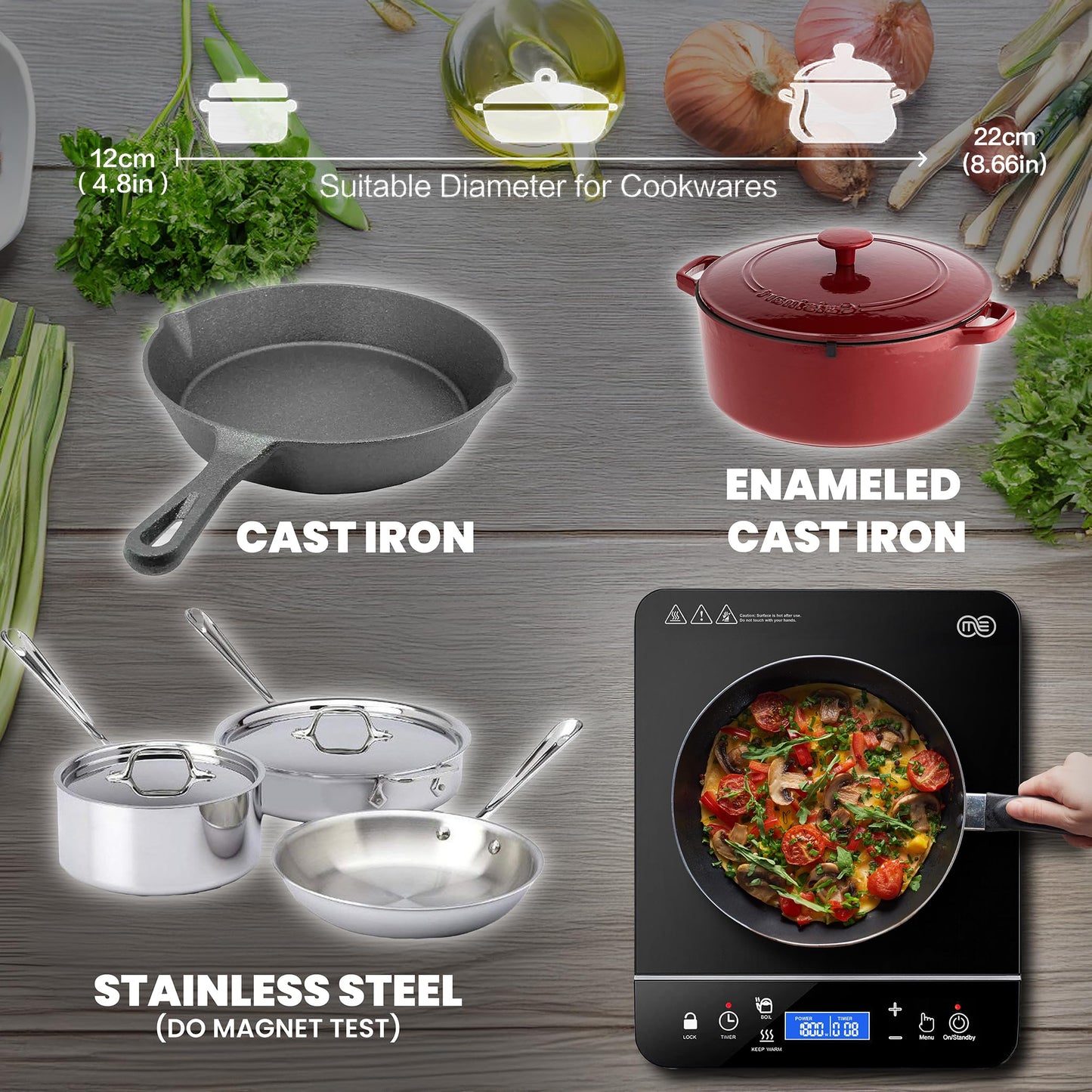 OMEO Portable Induction Cooktop Hot Plate Countertop Burner 1800 Watts Induction Burner with LCD Sensor Touch, LED Display, 10 Temperature Levels, Child Safety Lock, Auto Shutoff Function