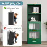 winiowa Green Metal 5-Tier Kitchen Storage Cabinet, 63" Tall Pantry Microwave Stand with Flip-up Acrylic Glass Doors, Freestanding Bakers Rack with Drawer for Kitchen, Dining/Living Room winiowa