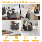 LUCYCAZ 360 Rotating Metal Pencil Pen Holder for Desk, Rotating Pencil Cup with 5 Slots, Dual-Purpose Desk Pen Organizer for Office, School, Home, Square LUCYCAZ
