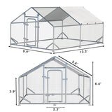 LEMBERI Metal Chicken Runs for Yard, Spire-roof Large Walk in Chicken coop cage for Outside,Galvanized Rabbits Duck Run and coops,Chicken Pen with Waterproof Cover for Outdoor,Backyard and Farm LEMBERI