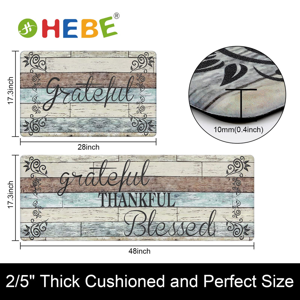 HEBE Anti Fatigue Kitchen Mat Set of 2 Non Slip Cushioned Kitchen Mats for Floor Waterproof Farmhouse Kitchen Rugs and Mats Set Comfort Standing Desk Mat Carpet for Sink,Office,Laundry HEBE