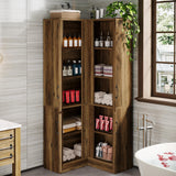 Tribesigns 70.8" Tall Corner Cabinet, Farmhouse Storage Cabinet with 4 Doors & 5 Storage Shelves, Wood Cupboard with Barn Door, Home Space Saver for Living Room, Kitchen, Laundry Room, Rustic Brown Tribesigns