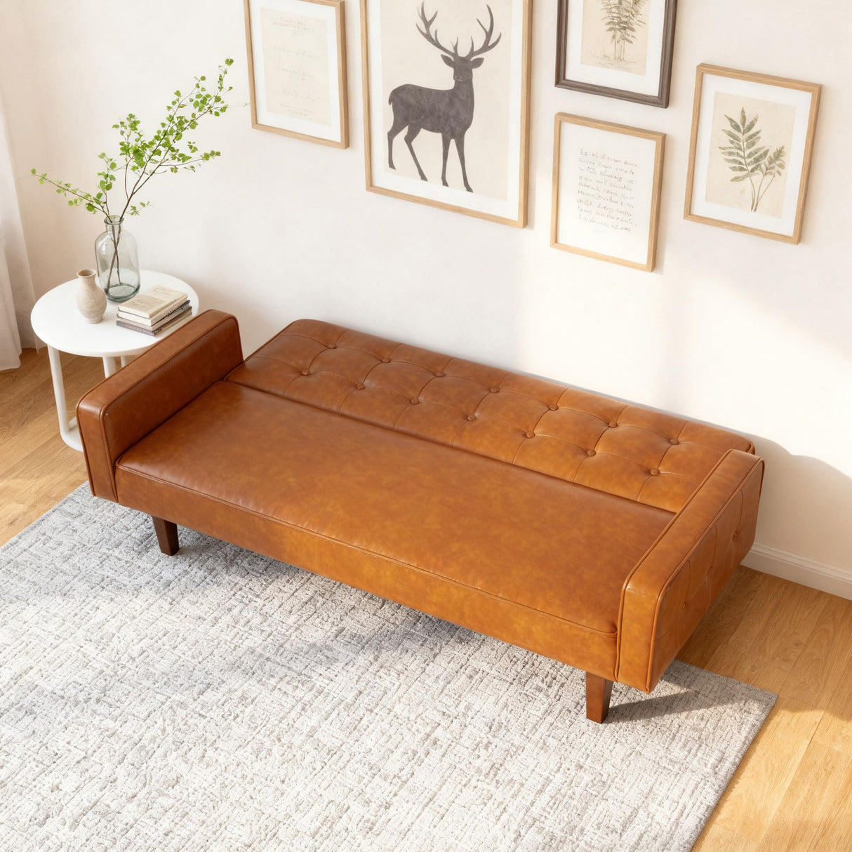 gkxjtzo 74" Faux Leather Futon Sofa Bed Small Space Sleeper Couch, Adjustable Backrest, Mid-Century Modern Loveseat for Living Room, Bedroom, Apartment(Brown) gkxjtzo