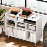 Cozy Castle Record Player Stand, Turntable Shelf with Vinyl Storage up to 500 Albums, Vinyl Record Player Shelf with Power Outlet Sideboard Buffet Cabinet with Storage Accent Cabinet, White Cozy Castle