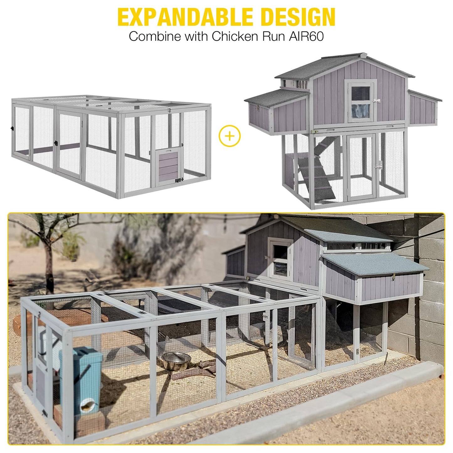 Aivituvin Chicken Coop Double Folding Fir Wood Chicken House with Large Nesting Box Poultry Cage Upgrade with Strong Iron Frame, Durable & Waterproof for 4-6 Hens Duck Coop - WoodArtSupply