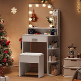 wanan Small Makeup Vanity Desk with Mirror and Lights, Compact Vanity with Chair and Charging Station, 3 Color Lighting Modes for Small Space,White wanan