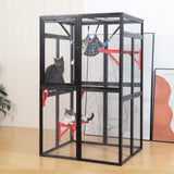 COZIWOW Catio Outdoor Cat Enclosure Window Access, Wooden Cat House, Indoor Cat Cage with Hammock for Patio(Gothic) COZIWOW