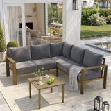 UDPATIO 6 Piece Patio Furniture Set, Faux Wood Metal Outdoor Sectional Sofa with 6" Thick Olefin Cushions, Wide Armrest & Coffee Table, L Shaped Outdoor Furniture for Garden, Backyard Dark Grey UDPATIO