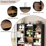 FOTOSOK 71’’ Tall Bookshelf, Triple Wide Bookshelf with Adjustable Shelves, 8 Tier Media CD DVD Storage Tower Rack, Diaplay Cabinet Shelf, Cube Storage Organizer Shelf for Home Office, Black/Brown FOTOSOK