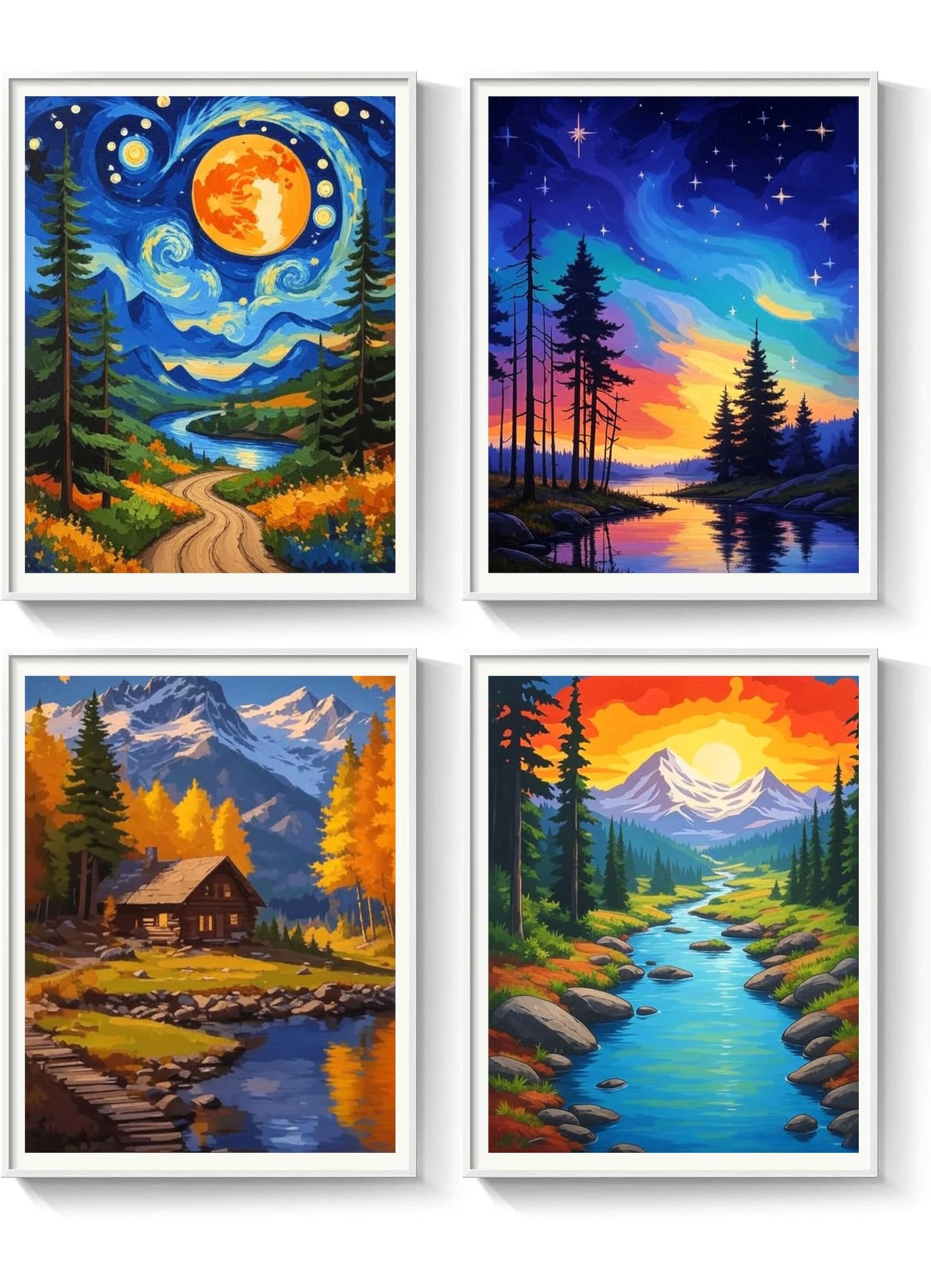 4Pack Paint by Number Kit for Adults 12x16inch Starry Night & Mountain Scenery DIY Painting Set, Acrylic Paint by Numbers, Art Craft for Home Decor Gifts Generic