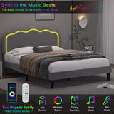 VECELO Upholstered Full Bed Frame with Headboard Adjustable, LED Lights, USB-A & Type-C, Velvet Platform Bed Noise Free, Mattress Foundation with Wooden Slats, No Box Spring Needed, Grey VECELO