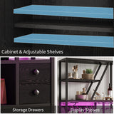 GAOMON Bar Cabinet with Power Outlets, 71.2" Tall Wine Liquor Cabinets with LED Lights and Glass Holder, Coffee Bar Station for Living Room, Microwave Stand Bakers Rack Cabinets GAOMON