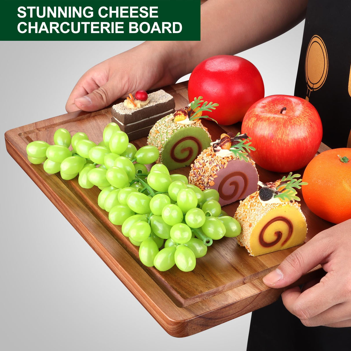 Extra Large Acacia Wood Cutting Board Set of 3 Wooden Chopping Board With Holder Fruit Cutting Board Charcuterie Boards for Kitchen Bread Cheese Serving Board Meat Cutting Board Carving Board Gtencemen