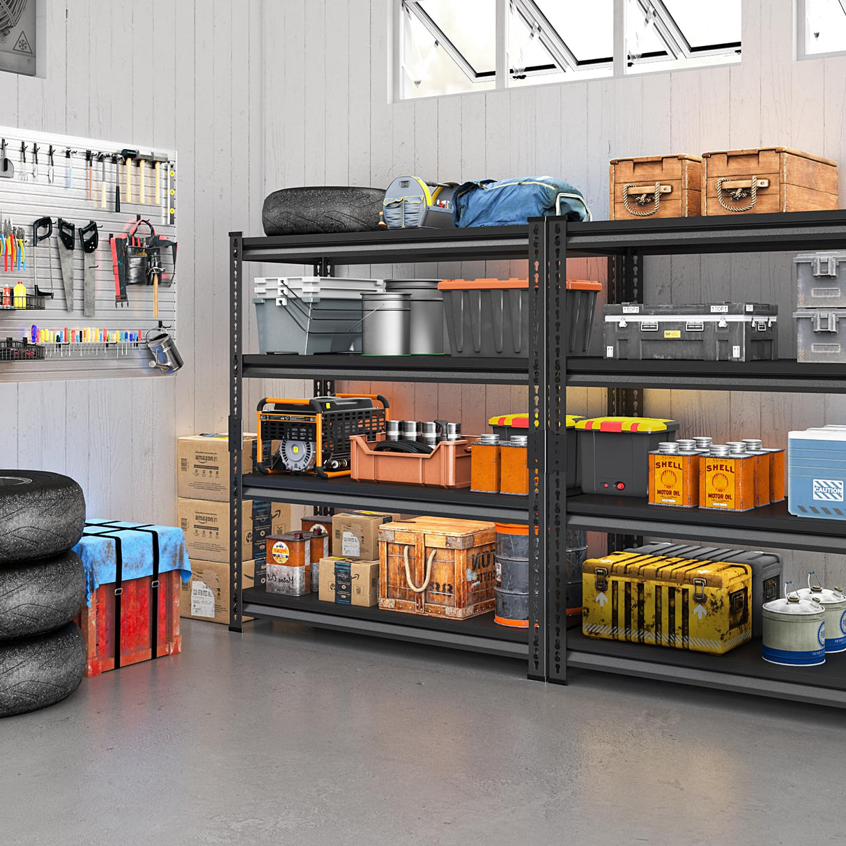 Huhaneon Garage Shelves Heavy Duty - 48''W 2,000Lbs Metal Adjustable Storage Shelving Rack Units for Warehouse Basement 48" W x 16" D x 72" H 4 Tier Black Huhaneon